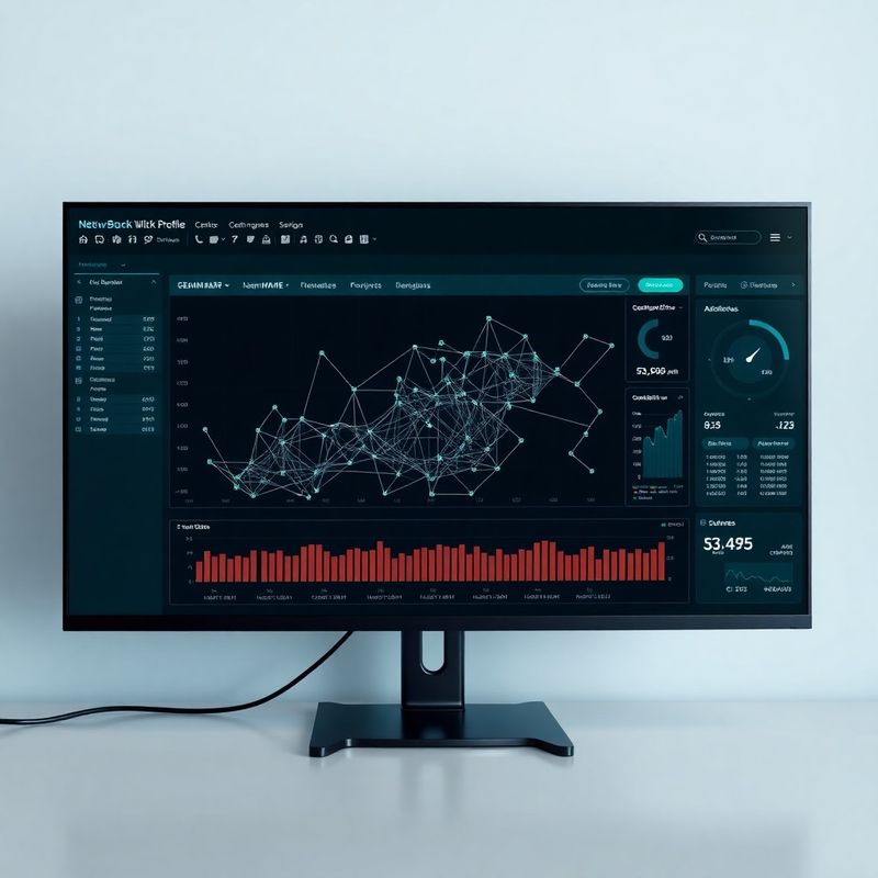 Vizualizácia sieťového grafu spätných odkazov na tmavom analytickom dashboarde